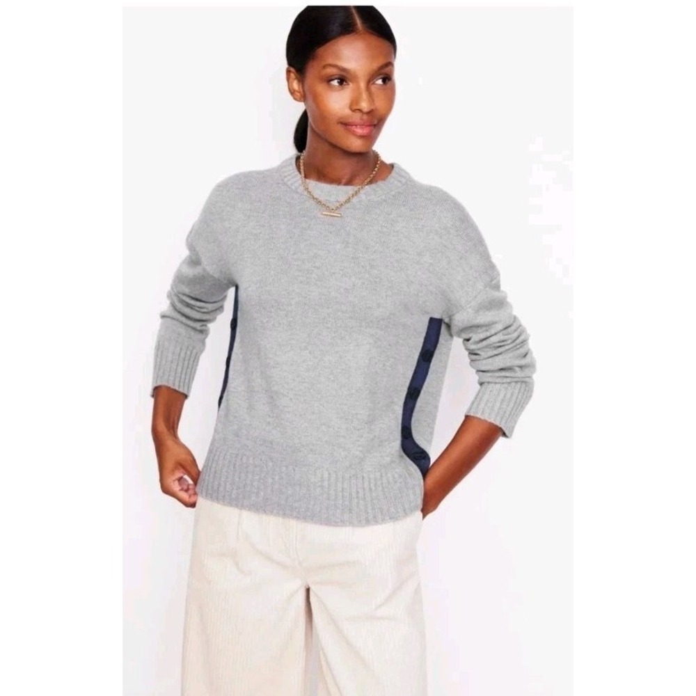 Boden Zia Button Side Jumper Womens Grey Sweater Blue Side Small Preppy Classic
